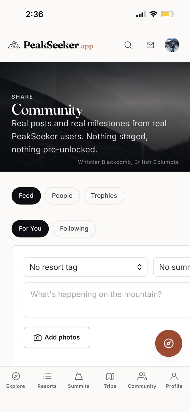 Community feed with real posts and milestones