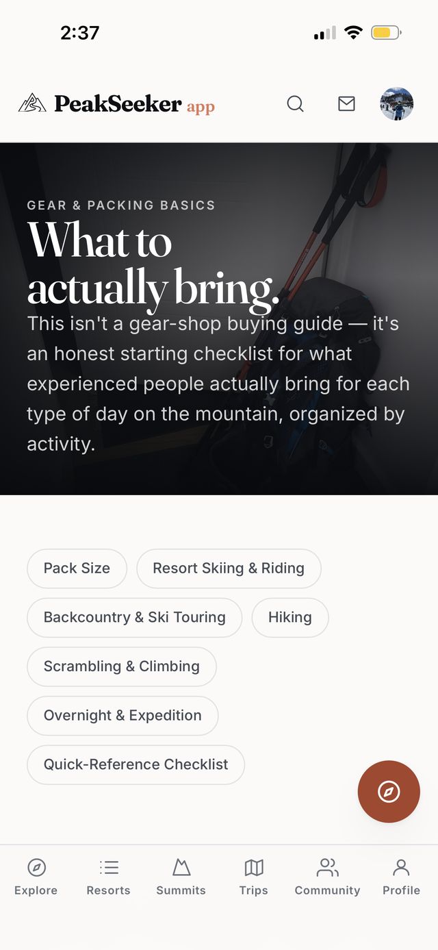 Gear and packing basics, an honest checklist by activity