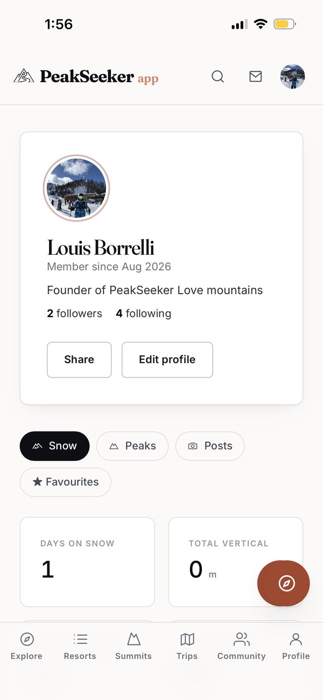 A user profile page with photo, bio, followers and stats