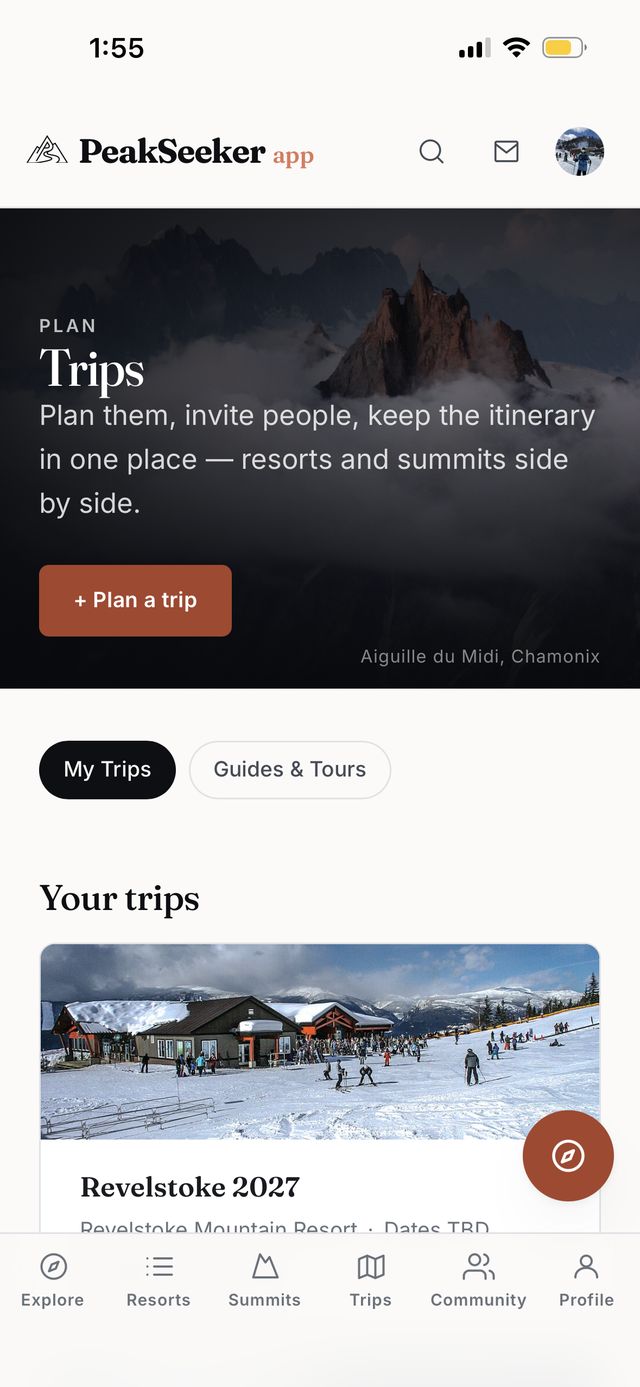Trips landing page with a Plan a trip button